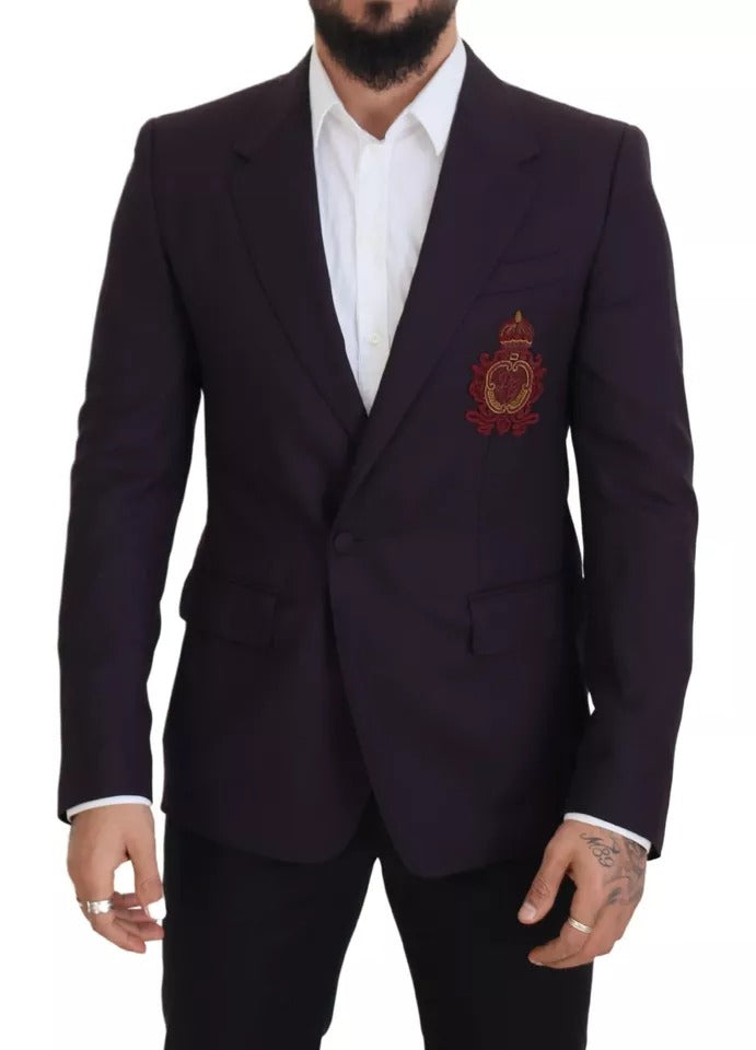 Dolce &amp; Gabbana single-breasted wool blazer with purple logo