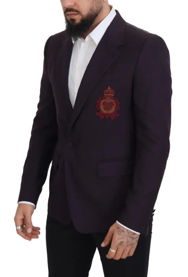 Dolce &amp; Gabbana single-breasted wool blazer with purple logo