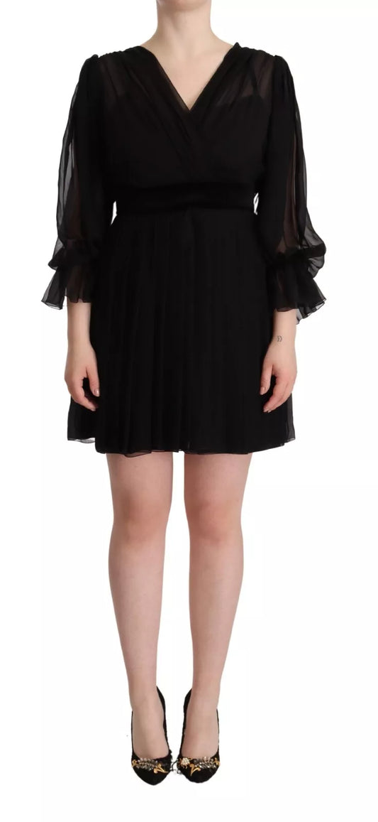 Dolce &amp; Gabbana Black V-neck long sleeve A-line mini dress