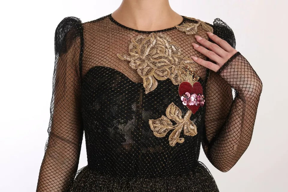 Dolce &amp; Gabbana Black Gold Crystal Heart A-linjainen mekko