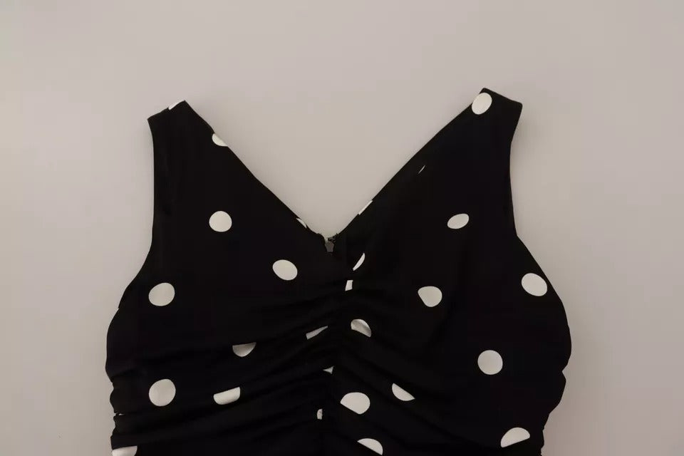 Dolce &amp; Gabbana Black Silk Polka Dot V-kaula-midimekko