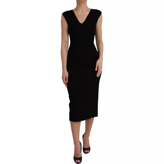 Dolce & Gabbana Schwarzes ärmelloses Bodycon Midikleid aus Viskose