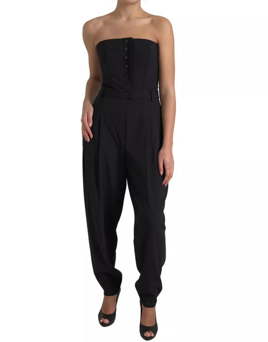 Dolce &amp; Gabbana Black Wool Strapless Jumpsuit Dress