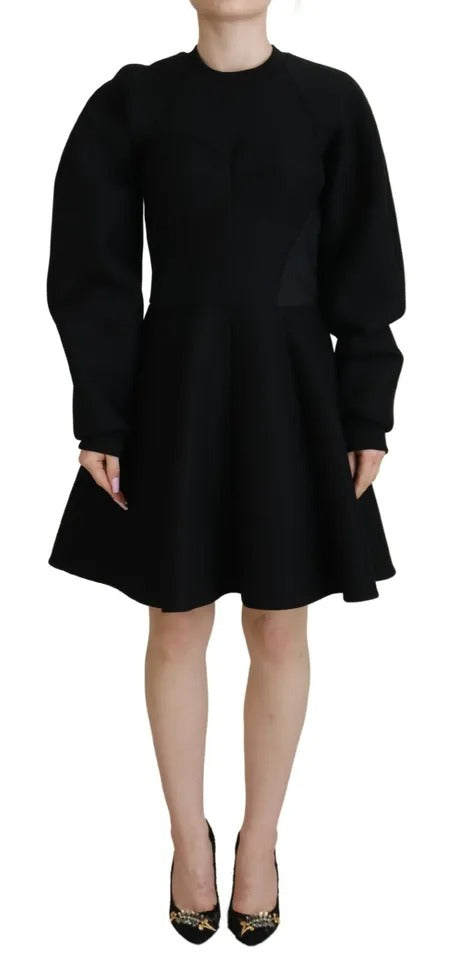 Dolce &amp; Gabbana Black Cotton Long Sleeve A-Line Mini Dress