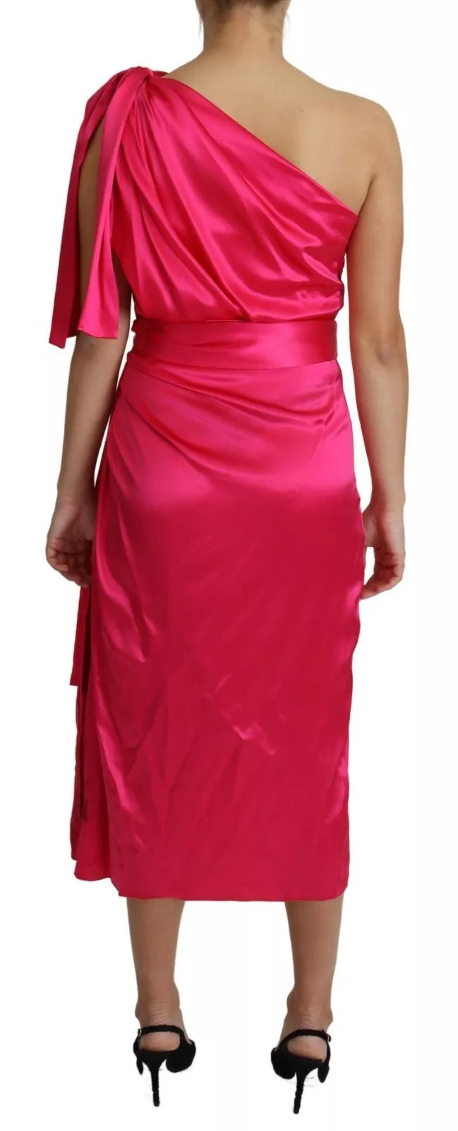 Dolce & Gabbana Fuchsia Fitted Cut One Shoulder Midikleid