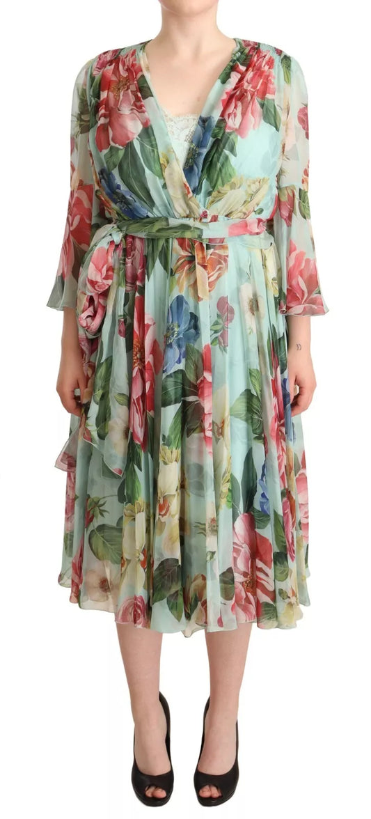 Dolce &amp; Gabbana Green Silk Wrap Dress in Multicolor