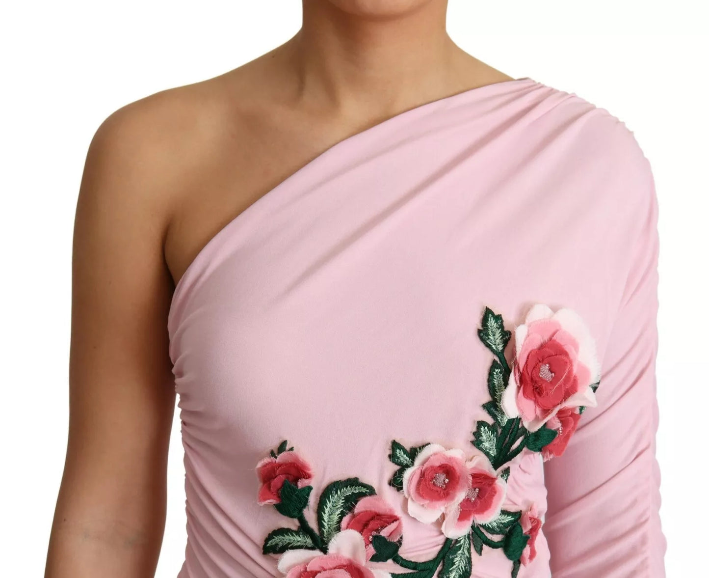 Dolce & Gabbana Rosa blumengeschmücktes One-Shoulder-Kleid