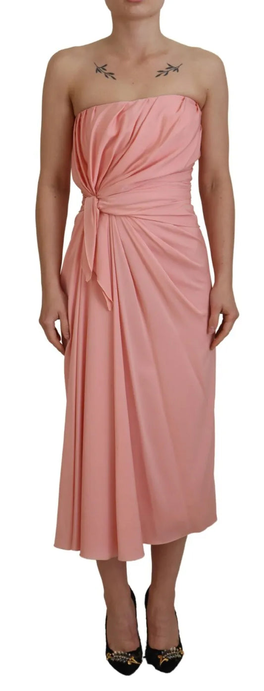 Dolce &amp; Gabbana Pink Silk Stretch Strapless Midi-mekko