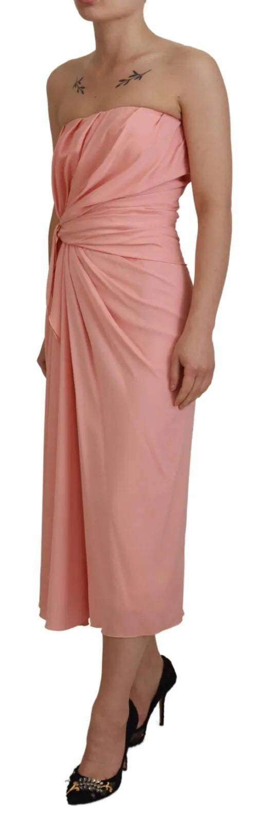 Dolce &amp; Gabbana Pink Silk Stretch Strapless Midi-mekko