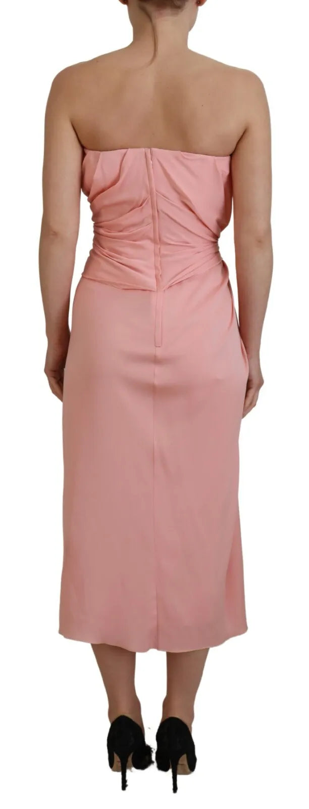 Dolce &amp; Gabbana Pink Silk Stretch Strapless Midi-mekko