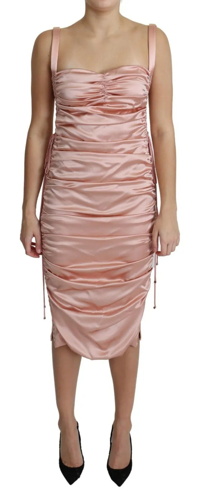 Dolce &amp; Gabbana Pink Spaghetti Strap Bodycon Midi-mekko