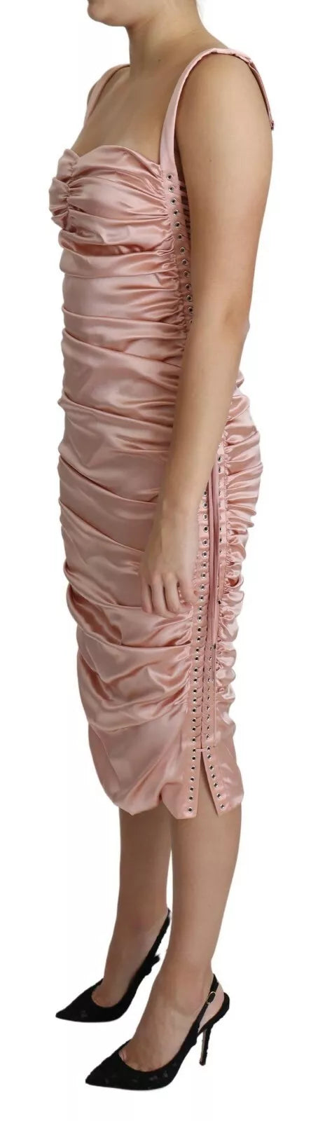 Dolce &amp; Gabbana Pink Spaghetti Strap Bodycon Midi-mekko