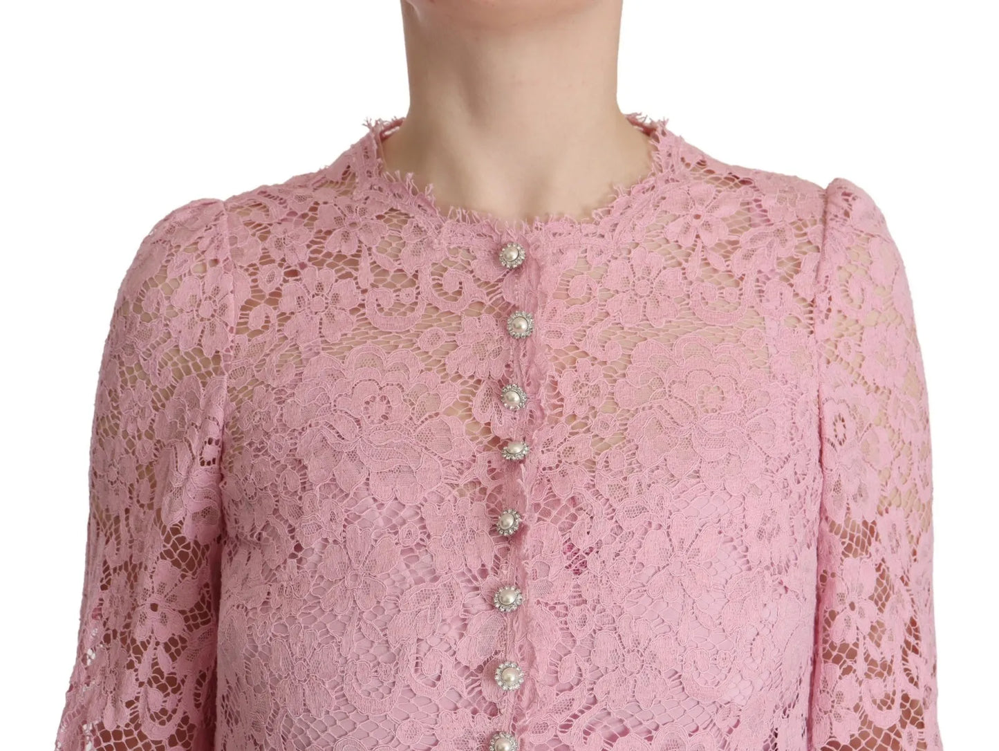 Dolce &amp; Gabbana Lilac Lace Dress with Long Sleeves and Feathers