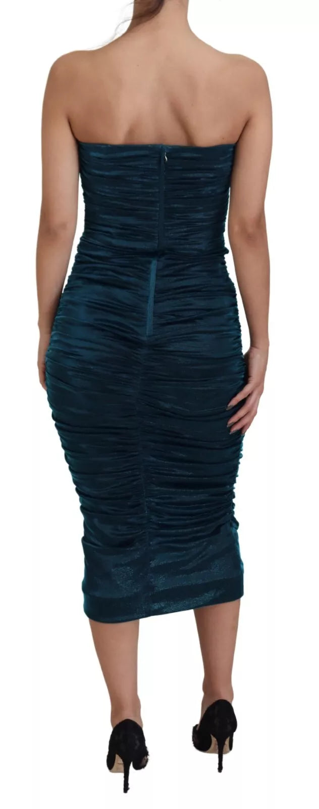 Dolce &amp; Gabbana Blue Satin Silk Blend Strapless Dress