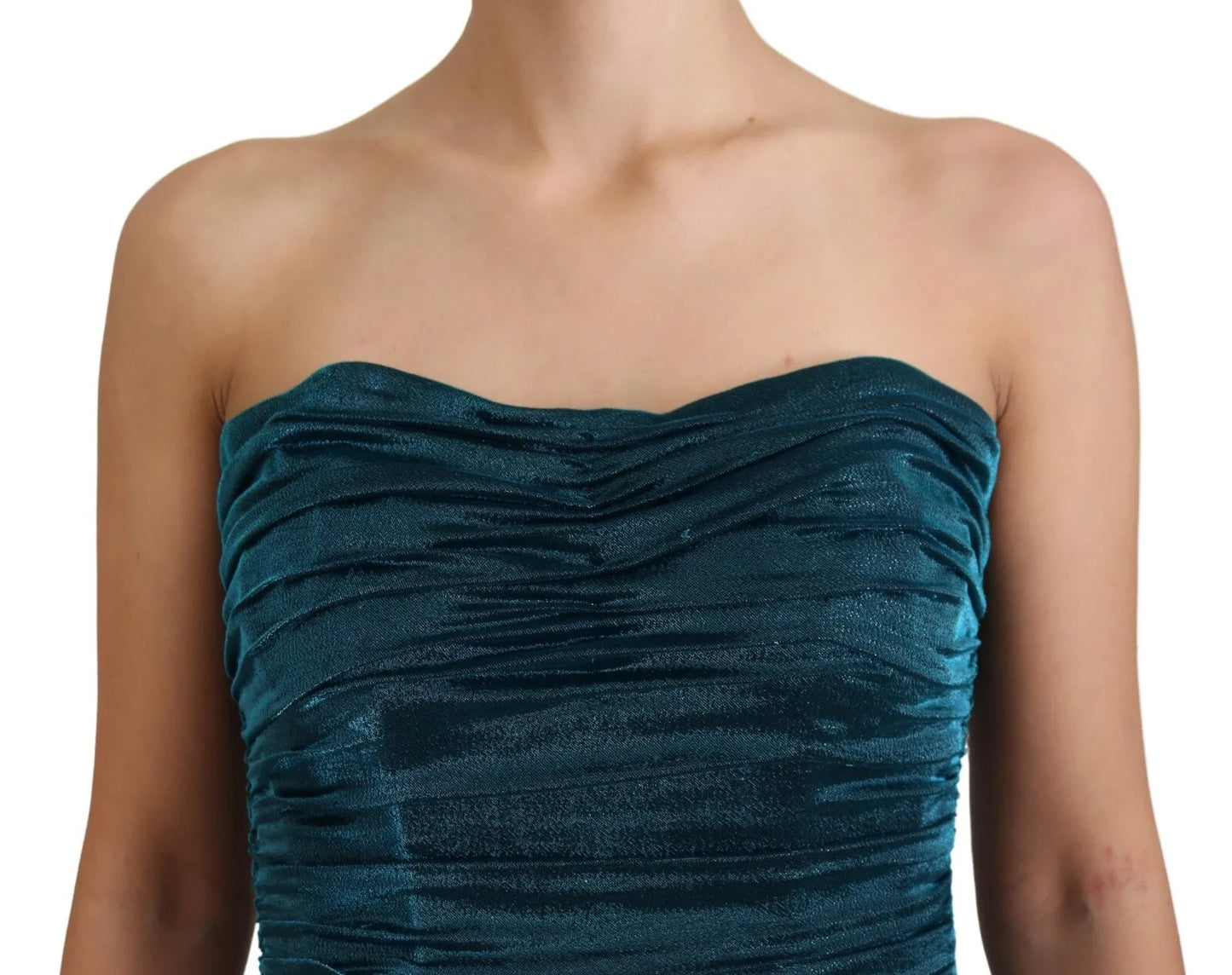 Dolce &amp; Gabbana Blue Satin Silk Blend Strapless Dress