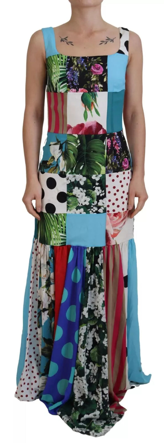 Dolce & Gabbana Multicolor Patchwork-Maxikleid aus Seide