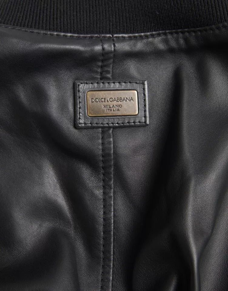 Dolce &amp; Gabbana Black Full Zip Bomber Leather Jacket and Biker Blouson