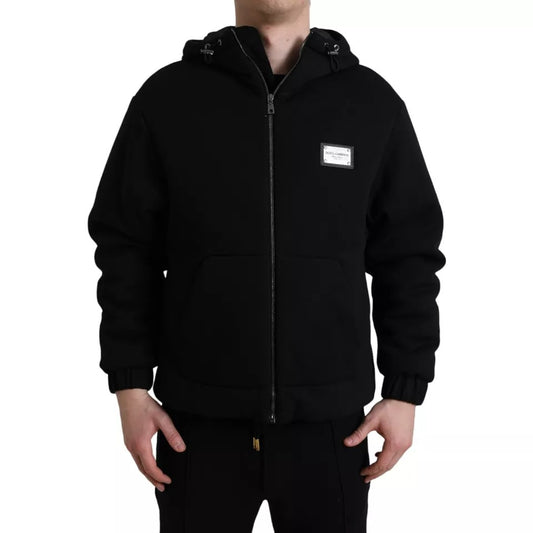 Dolce & Gabbana Schwarze Bomberjacke mit Logo-Kapuze aus Baumwolle