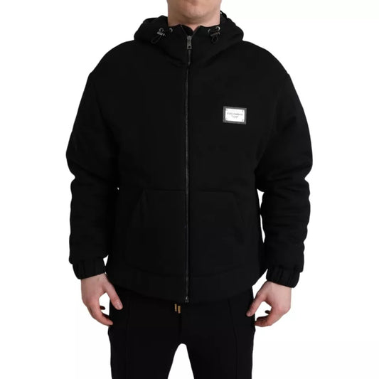 Dolce & Gabbana Schwarze Bomberjacke mit Logo-Kapuze aus Baumwolle