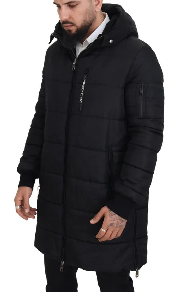 Dolce &amp; Gabbana Black Nylon Parka Coat with Hood Winter Jacket