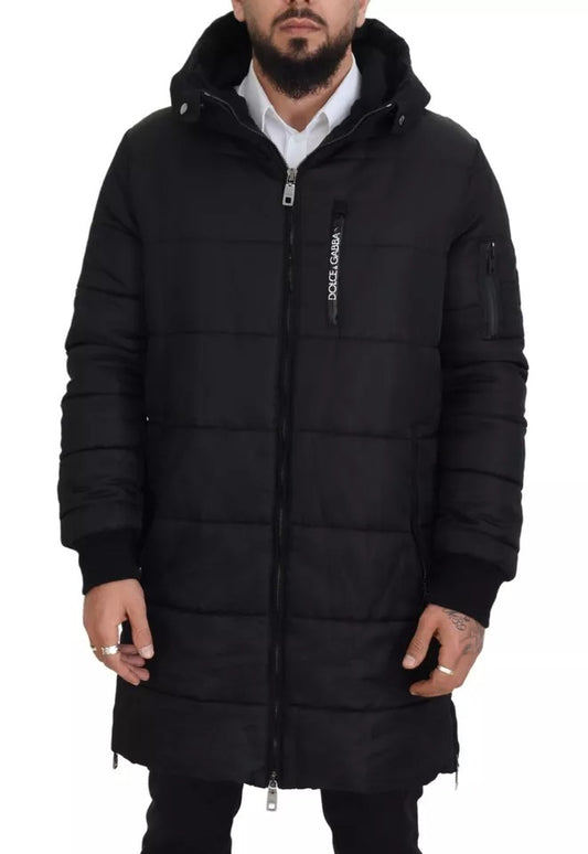 Dolce & Gabbana Schwarzer Nylon-Parka-Mantel mit Kapuze Winterjacke