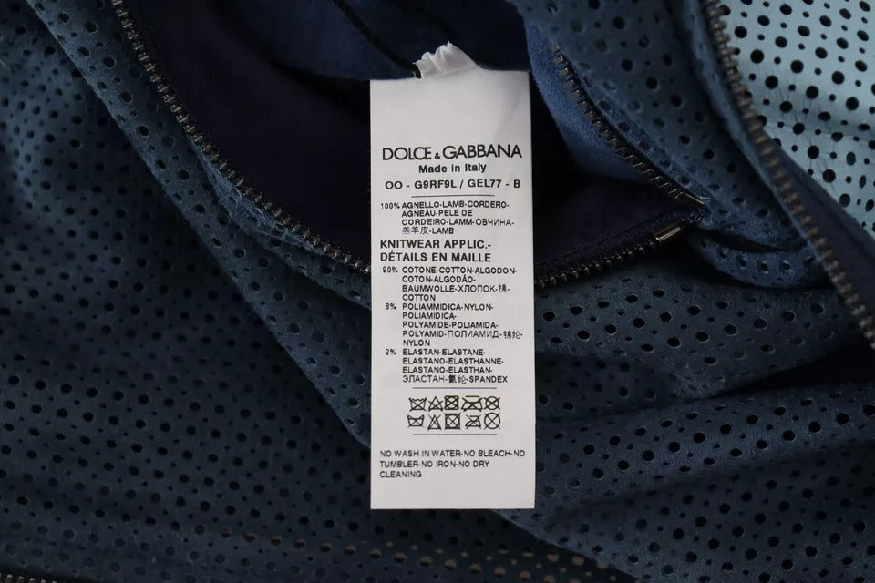 Dolce &amp; Gabbana rei'itetty vetoketjullinen takki sinistä nahkaa