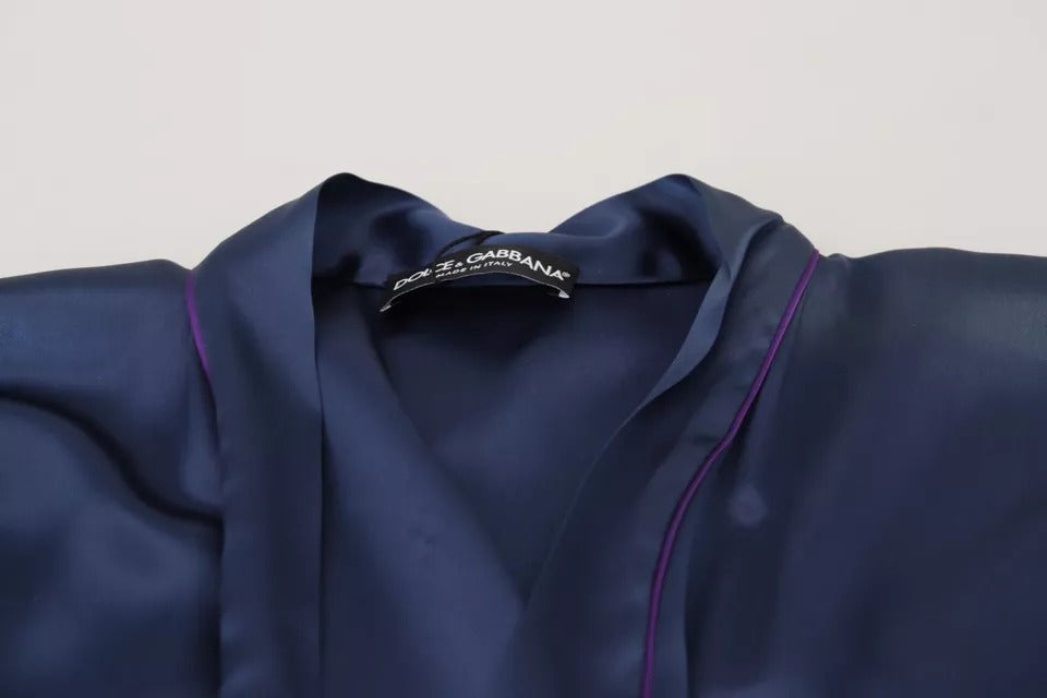 Dolce &amp; Gabbana Blue Satin Silk Waist Belt Robe Jacket