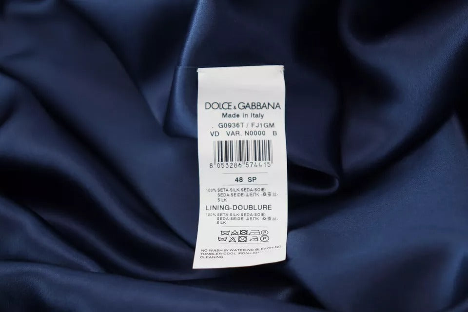 Dolce &amp; Gabbana Blue Satin Silk Waist Belt Robe Jacket