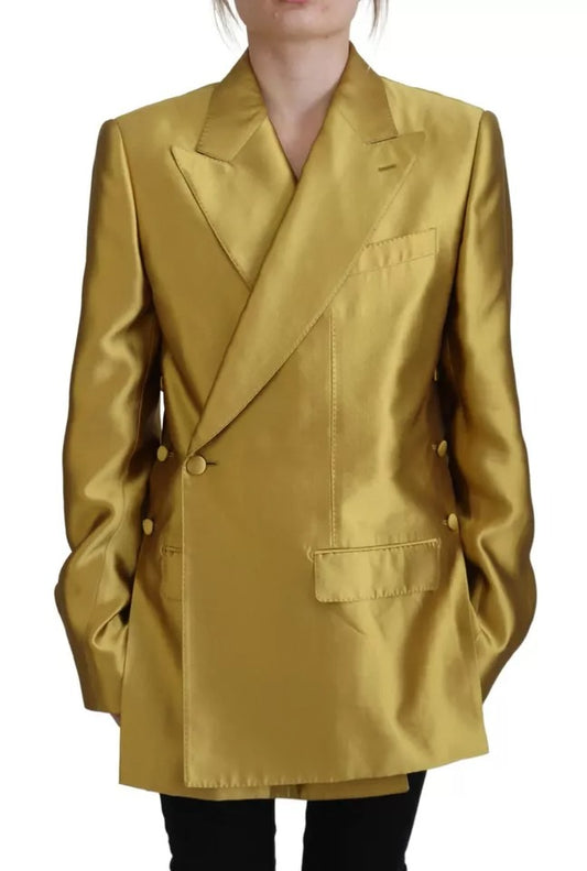 Dolce & Gabbana Gold Satin Lange Ärmel Blazer Mantel Jacke