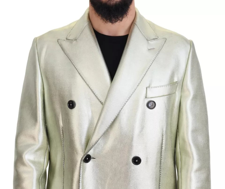 Dolce &amp; Gabbana Gold-colored viscose long double-breasted jacket