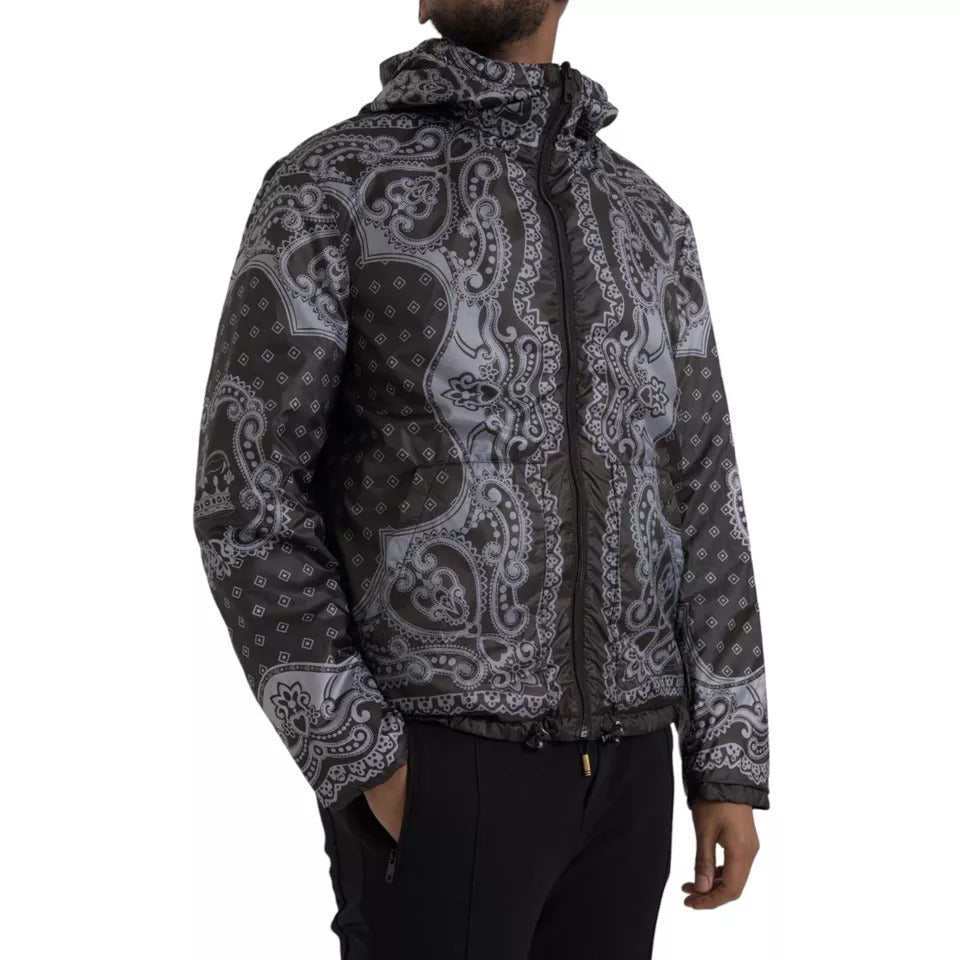 Dolce &amp; Gabbana Grey Bandana Full Zip Hooded Bomber Jacket