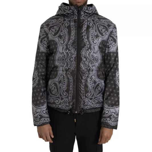 Dolce & Gabbana Graue Bandana Bomberjacke mit Kapuze und durchgehendem Reißverschluss