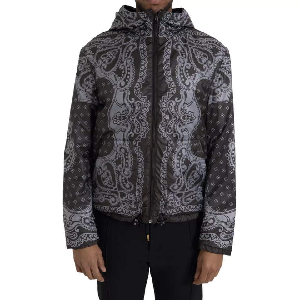 Dolce &amp; Gabbana Grey Bandana Full Zip Hooded Bomber Jacket