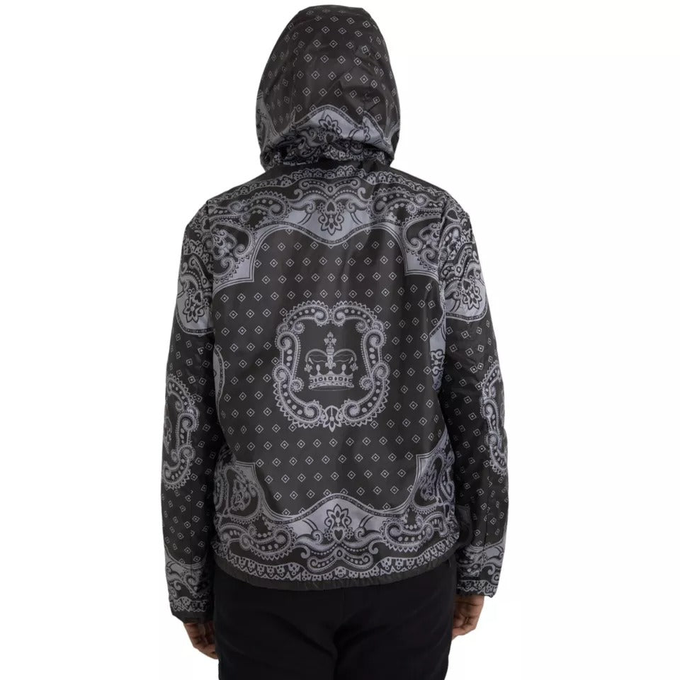 Dolce &amp; Gabbana Grey Bandana Full Zip Hooded Bomber Jacket