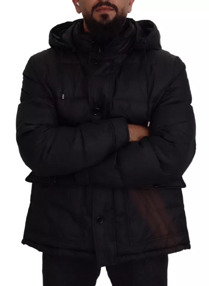 Dolce &amp; Gabbana Black Polyester Parka Coat with Hood Winter Jacket