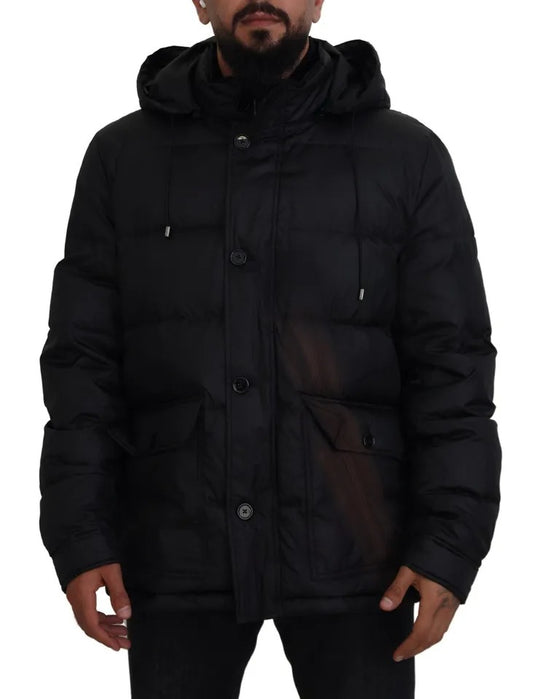 Dolce &amp; Gabbana Black Polyester Parka Coat with Hood Winter Jacket