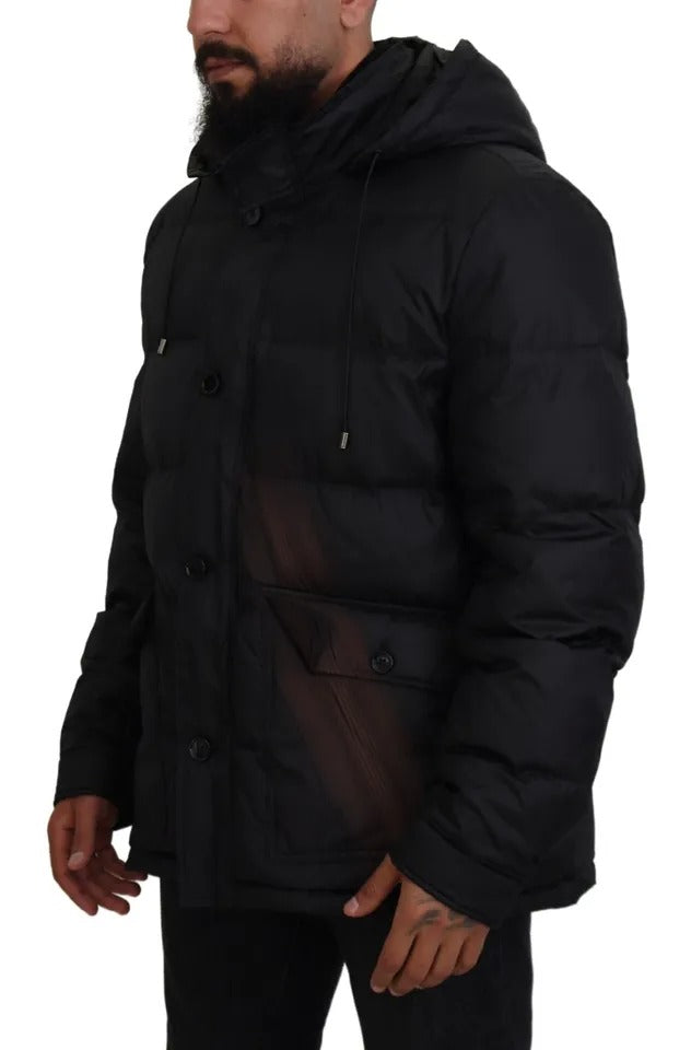 Dolce &amp; Gabbana Black Polyester Parka Coat with Hood Winter Jacket