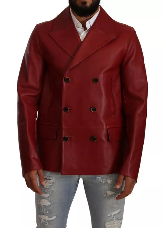 Dolce &amp; Gabbana Red double-breasted leather coat jacket