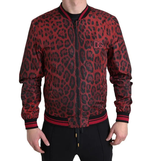 Dolce & Gabbana Roter Leopard Bomber Kurzmantel Jacke