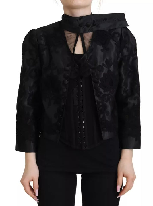 Dolce & Gabbana Schwarze Spitze durchsichtiges Korsett Organza Seidenjacke