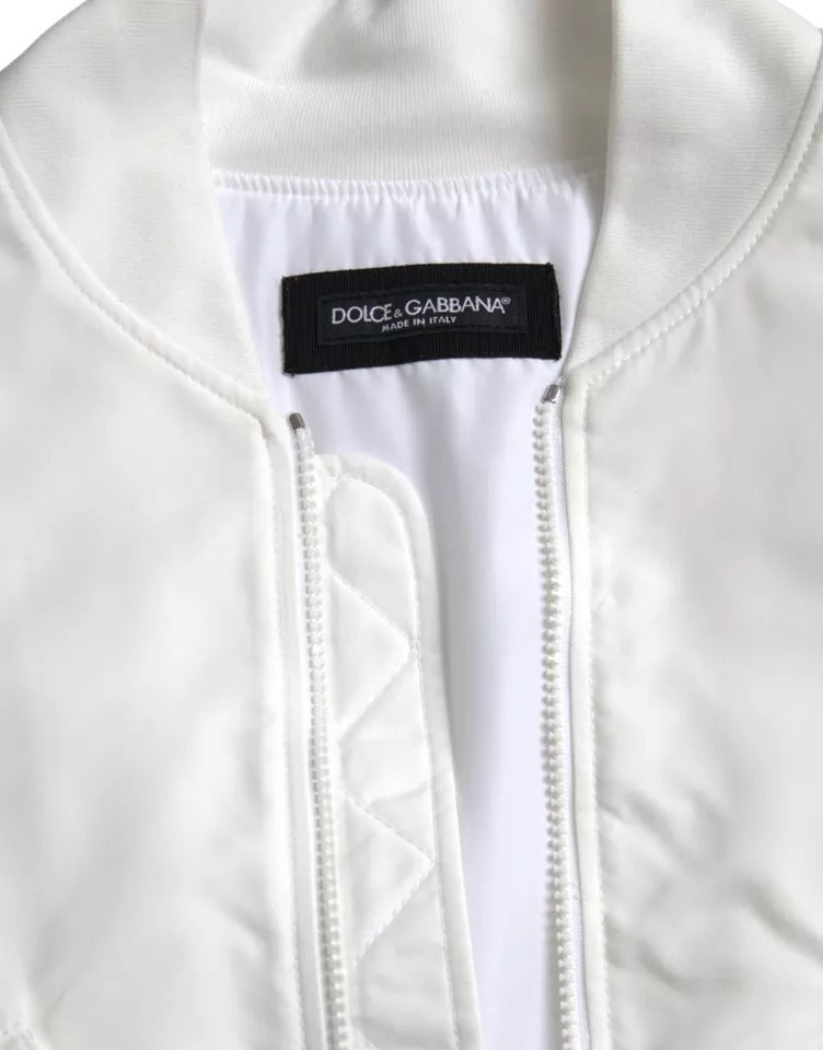 Dolce &amp; Gabbana White Long Sleeve Full Zip Bomber Jacket