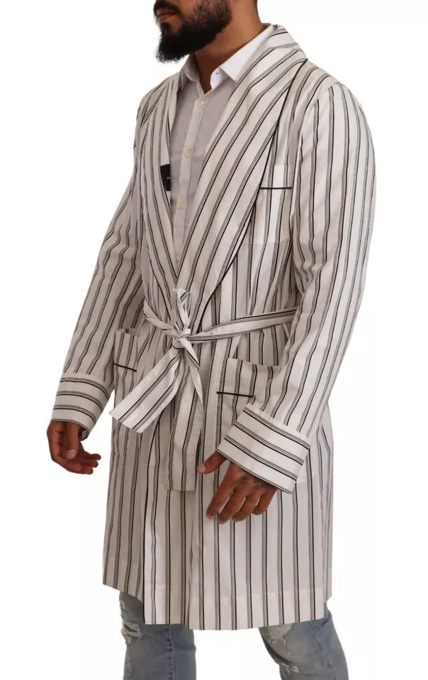 Dolce &amp; Gabbana White Striped Cotton Dressing Gown Wrap Jacket