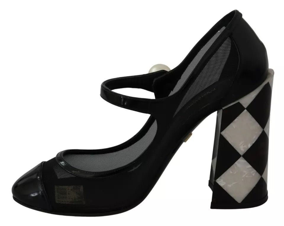 Dolce &amp; Gabbana Black Embellished Harlequin Mary Janes Pumps Shoes