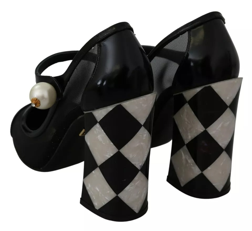 Dolce &amp; Gabbana Black Embellished Harlequin Mary Janes Pumps Shoes