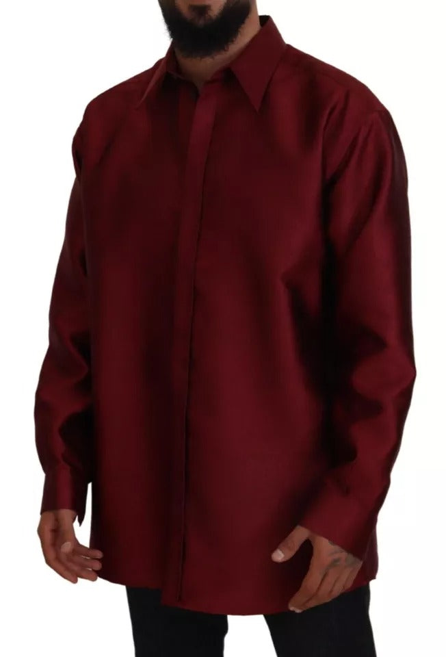 Dolce &amp; Gabbana Burgundy Cotton Long Sleeve Formal Shirt