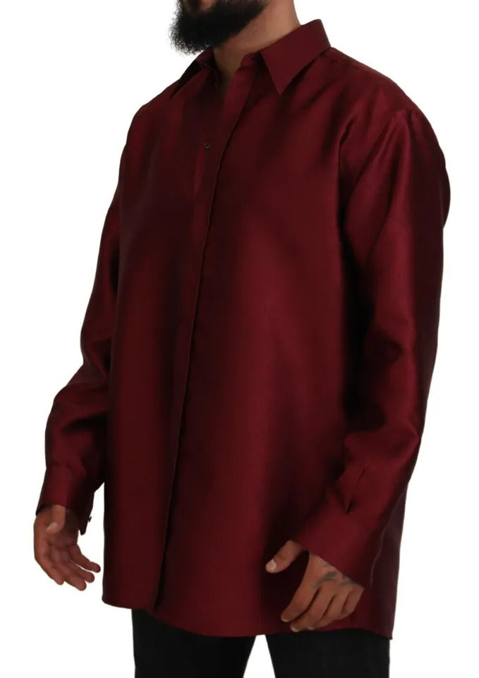 Dolce &amp; Gabbana Burgundy Cotton Long Sleeve Formal Shirt