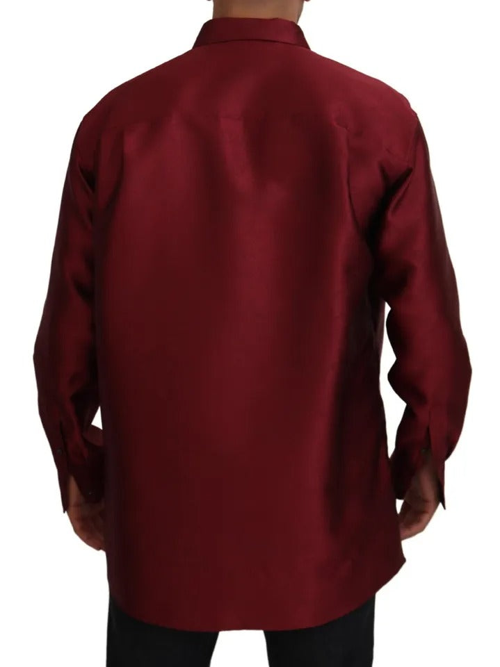 Dolce &amp; Gabbana Burgundy Cotton Long Sleeve Formal Shirt