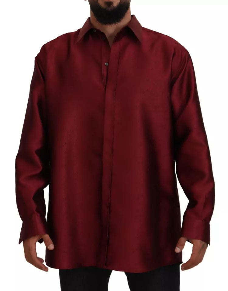 Dolce &amp; Gabbana Burgundy Cotton Long Sleeve Formal Shirt