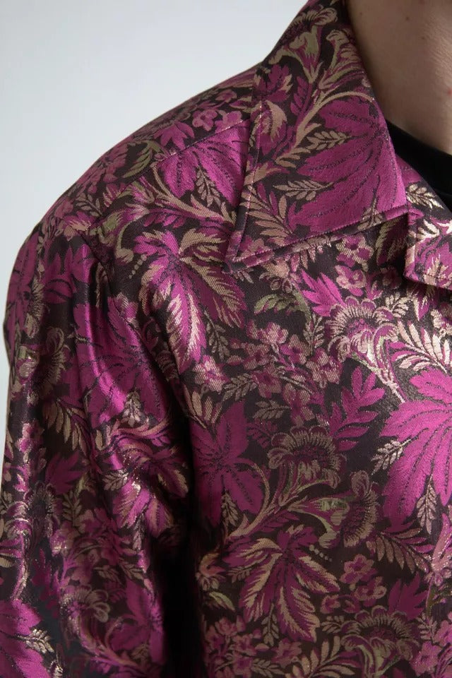 Dolce &amp; Gabbana Fuchsia Pink Floral Jacquard Button Down Shirt