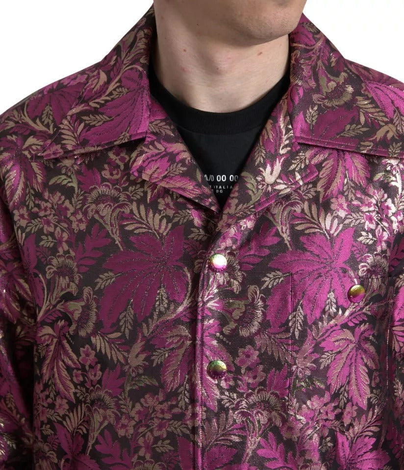 Dolce &amp; Gabbana Fuchsia Pink Floral Jacquard Button Down Shirt